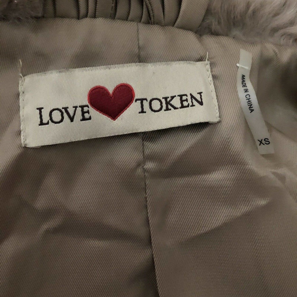 Love Token Natural Rabbit Fur Vest Taupe Sz XS Chain Belt Faux Suede Buttoned - Picture 7 of 8